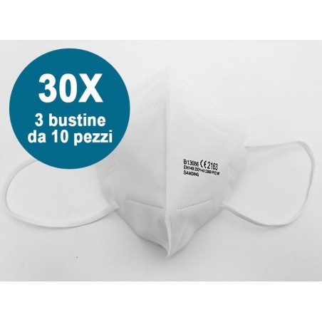 MASK FFP2 SCATOLA DA 30PZZ DIV. BUSTE 10PEZZI CERTIFICATA CE 2163