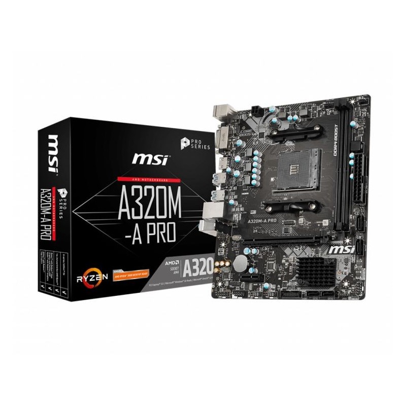 MB MSI A320M-A PRO AM4 RYZEN NO VGA 2D4 4S3 6U3 PCIE GBLAN DVI/HDMI