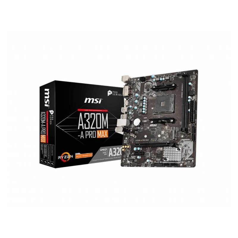 MB MSI A320M-A PRO MAX AM4 RYZEN 2D4 4S3 6U3 PCIE GBLAN DVI/HDMI