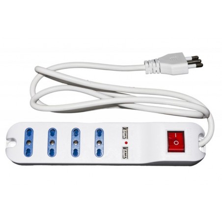 PRESA MULTIPLA LINK 4 PRESE 10/16A + 2USB CON INTERRUTTORE CAVO 1,5MT