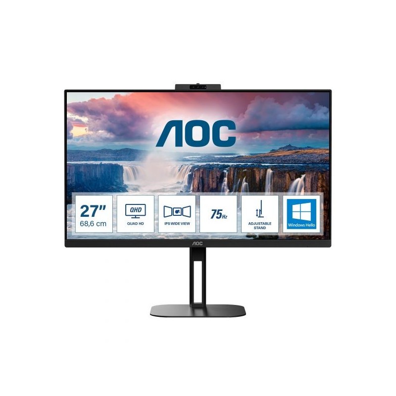 MON 27"IPS 2560-1440 2K HDMI DP USB AOC Q27V5CW/BK USBC MM WEBCAM