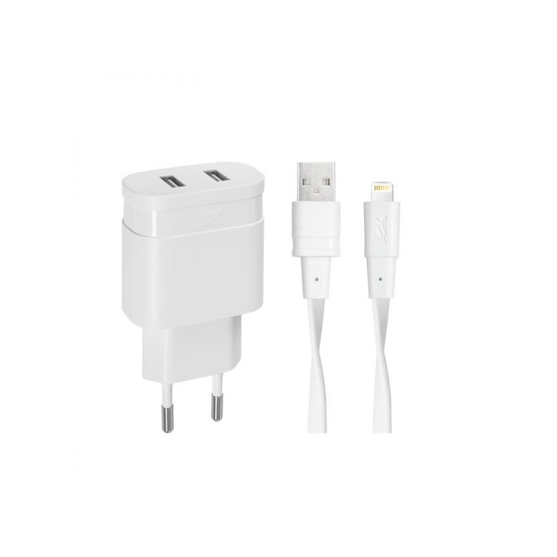 ALIMENTATORE 2P USB 17W WHITE COMPATIB.IPHONE +CAVO LIGHTNING MFI