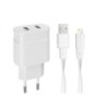 ALIMENTATORE 2P USB 17W WHITE COMPATIB.IPHONE +CAVO LIGHTNING MFI