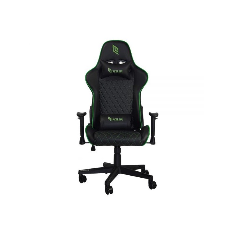 POLTRONA GAMING NOUA KUI K7 POGGIA TESTA E CUSCINO BLACK/GREEN